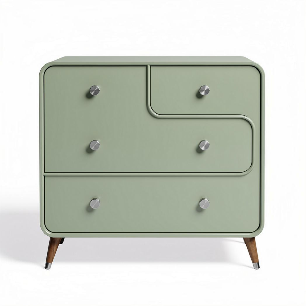 Commode verte à trois tiroirs en bois avec poignées en métal dimensions 80 x 40 x 70cm
