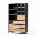 Meuble de rangement en bois et métal noir avec portes vitrées et dimensions 120 x 40 x 180cm
