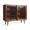 Buffet en bois avec portes à lattes 120 x 40 x 80 cm couleur marron