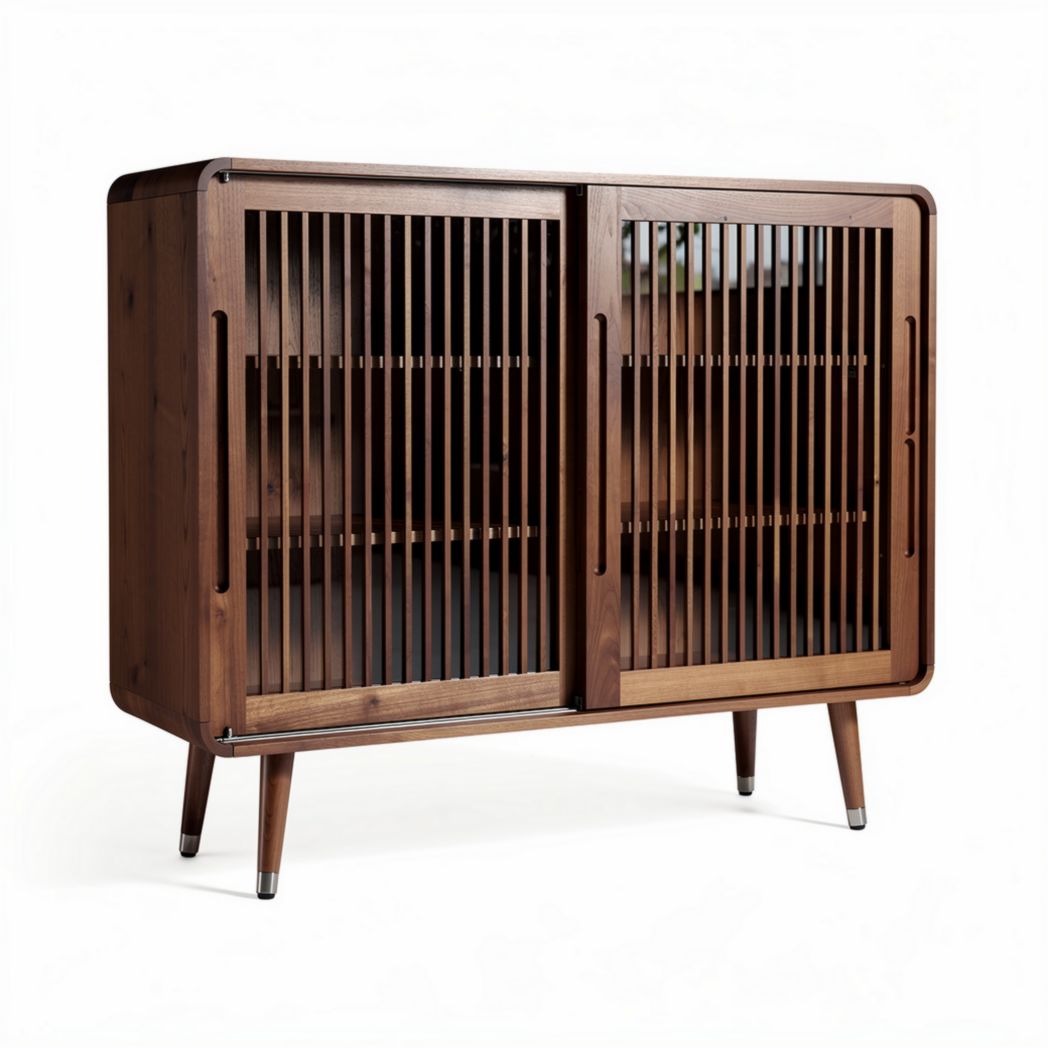 Buffet en bois avec portes à lattes 120 x 40 x 80 cm couleur marron