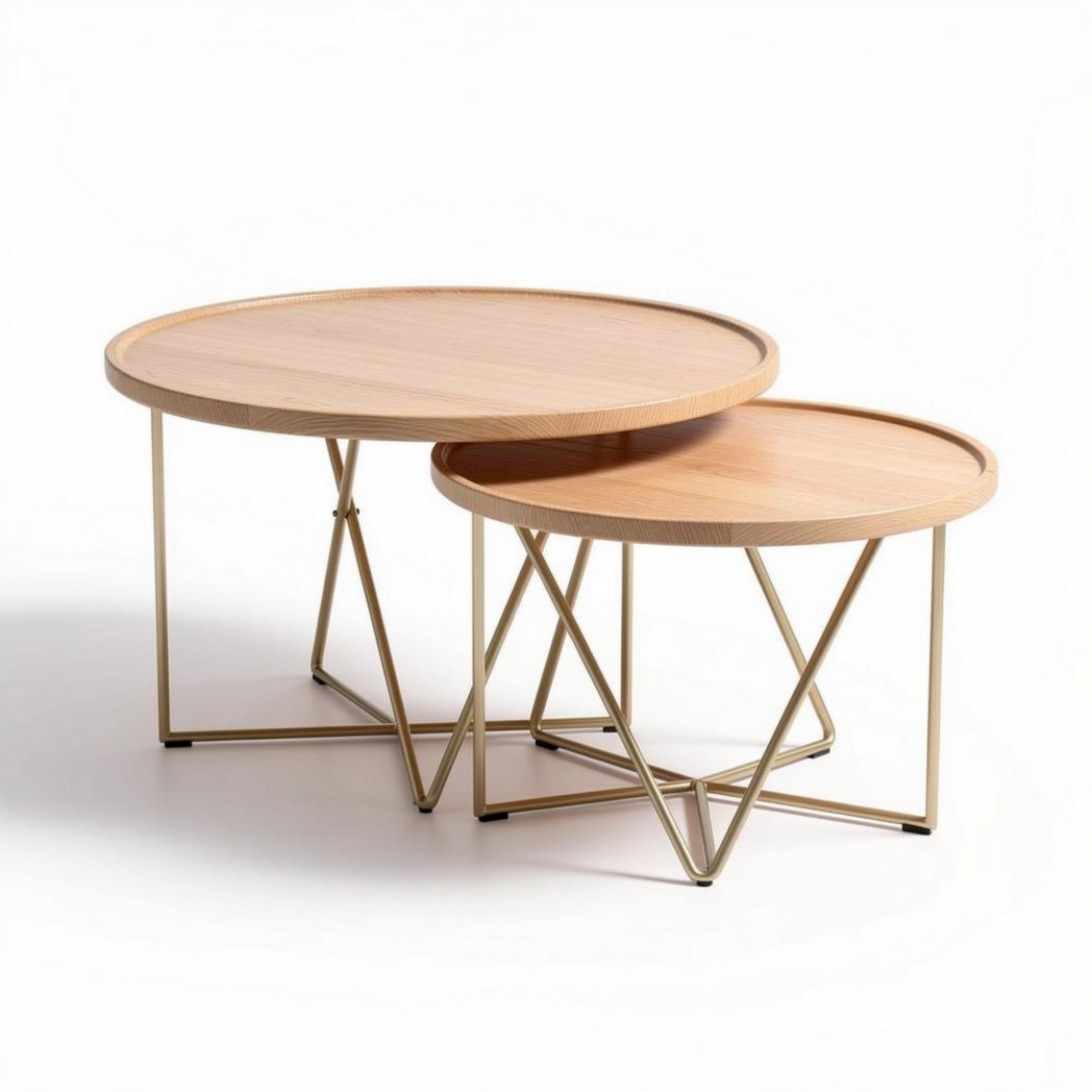 Table basse ronde en bois avec pieds en métal doré 60 x 60 x 45cm