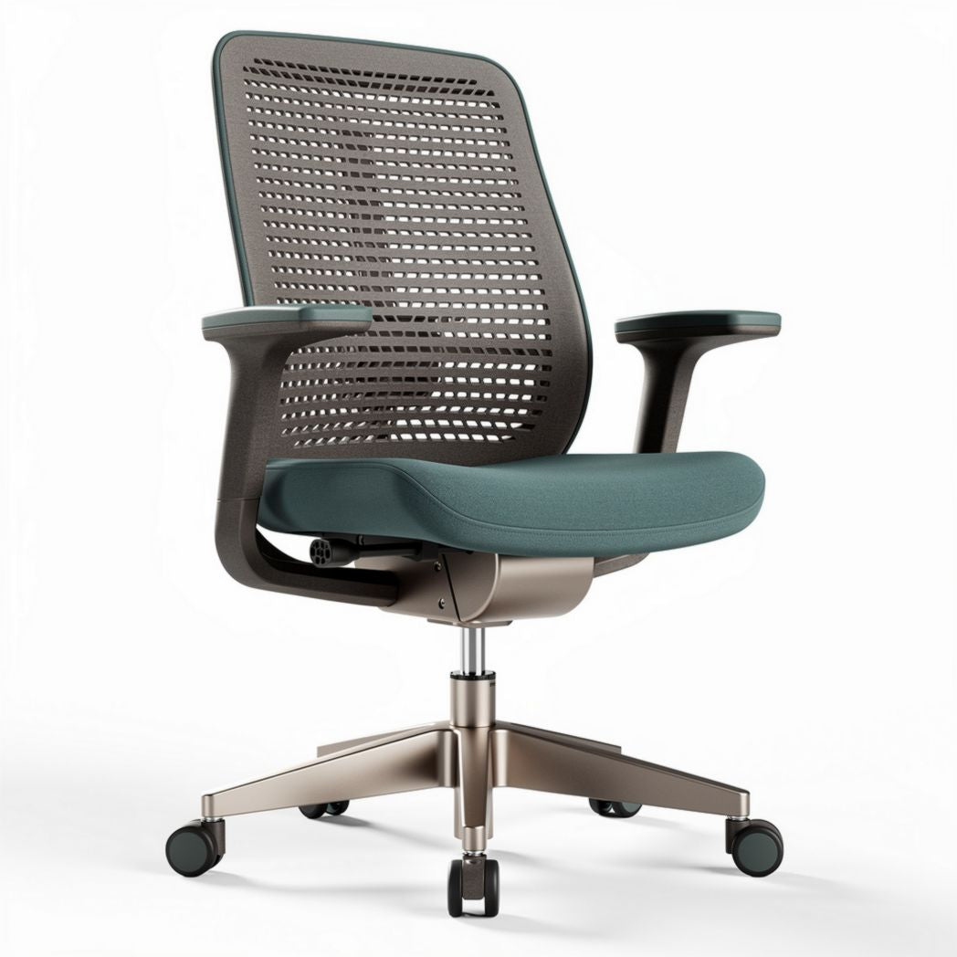 Chaise de bureau ergonomique en maille verte avec accoudoirs et roulettes