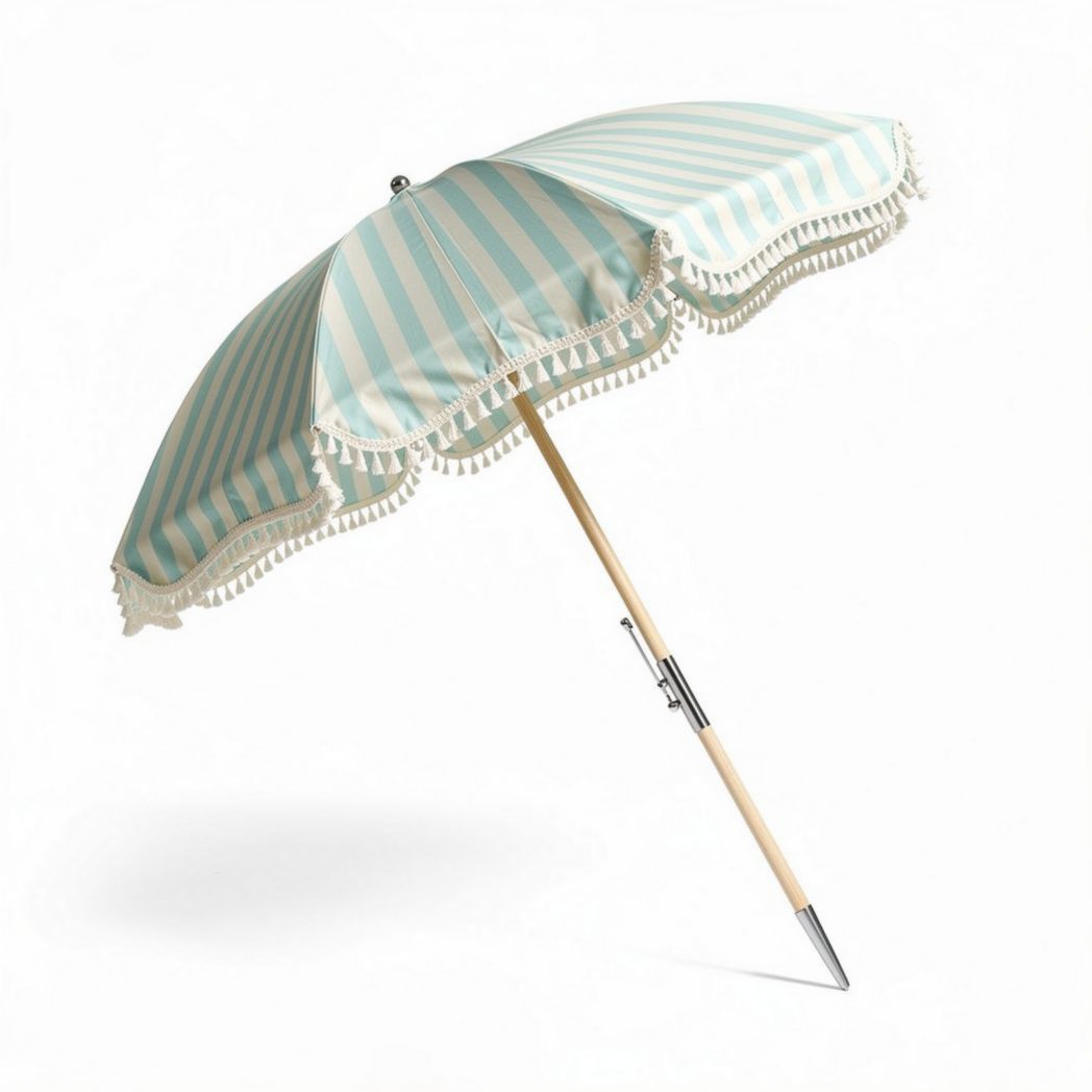 Parasol déporté en bois avec motif rayé bleu et blanc 180 x 180 x 240cm