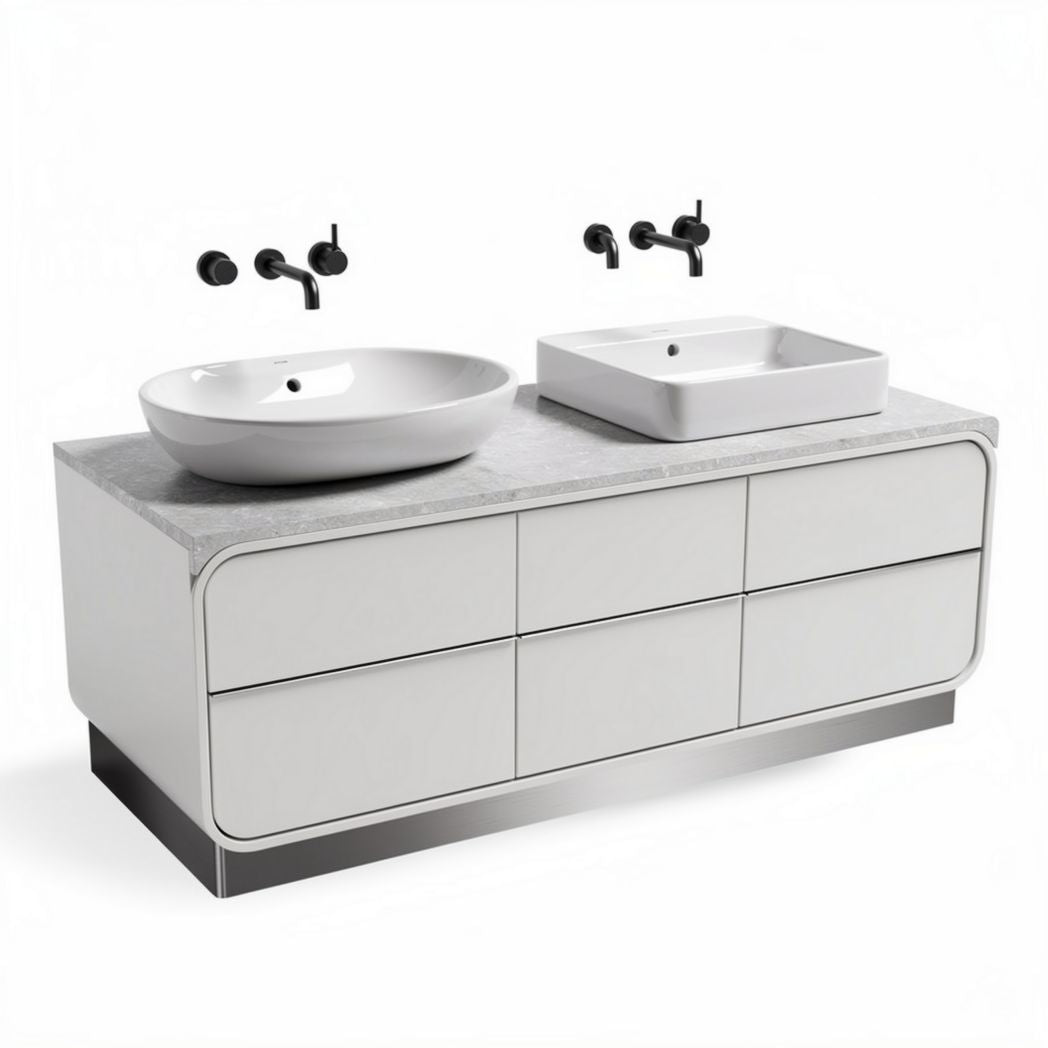 Meuble de salle de bain en bois blanc avec vasques céramiques dimensions 120 x 50 x 80cm