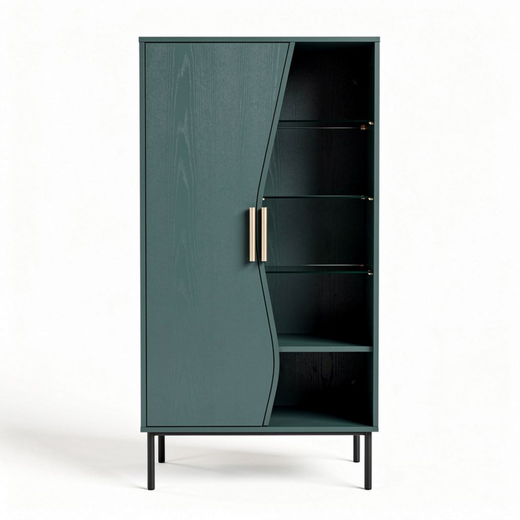 Armoire en bois vert avec portes courbes et étagères modulables 80 x 40 x 160cm