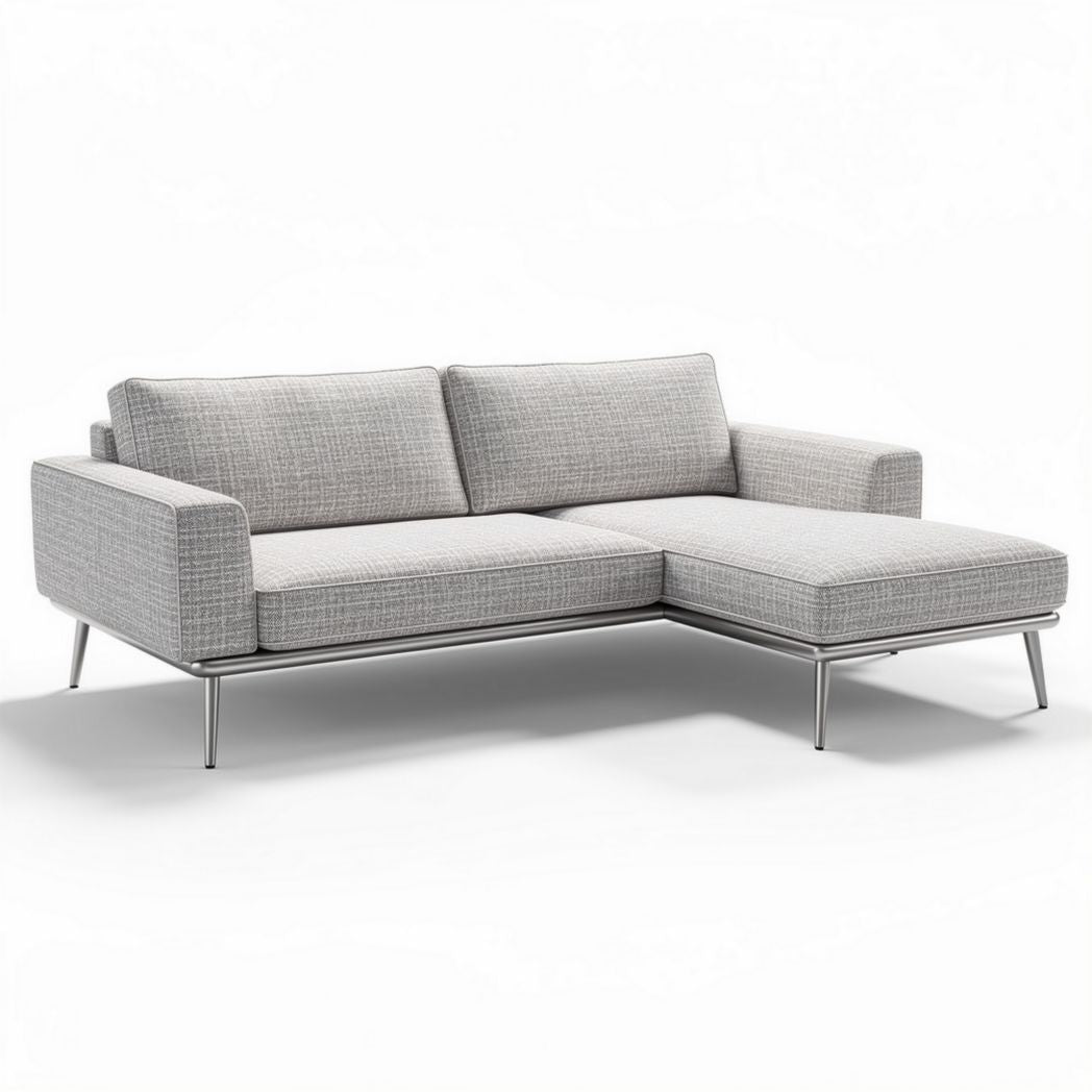 Canapé modulable en tissu gris clair avec structure en métal 220 x 90 x 85cm