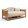 Canapé lit en bois avec matelas en tissu beige 200 x 90 x 85cm