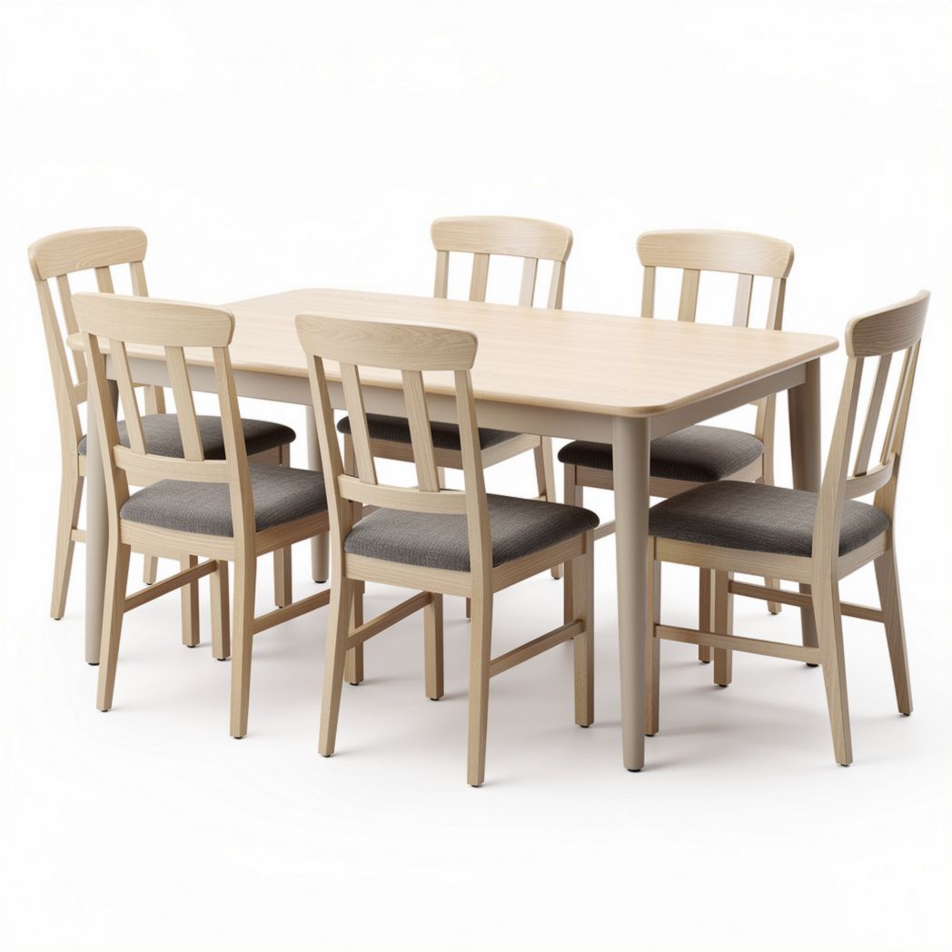 Table à manger en bois avec six chaises rembourrées dimensions 180 x 90 x 75cm