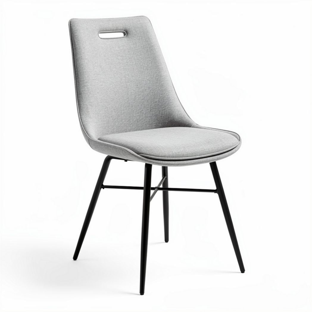 Chaise en tissu gris avec structure en acier noir dimensions 45 x 50 x 85cm