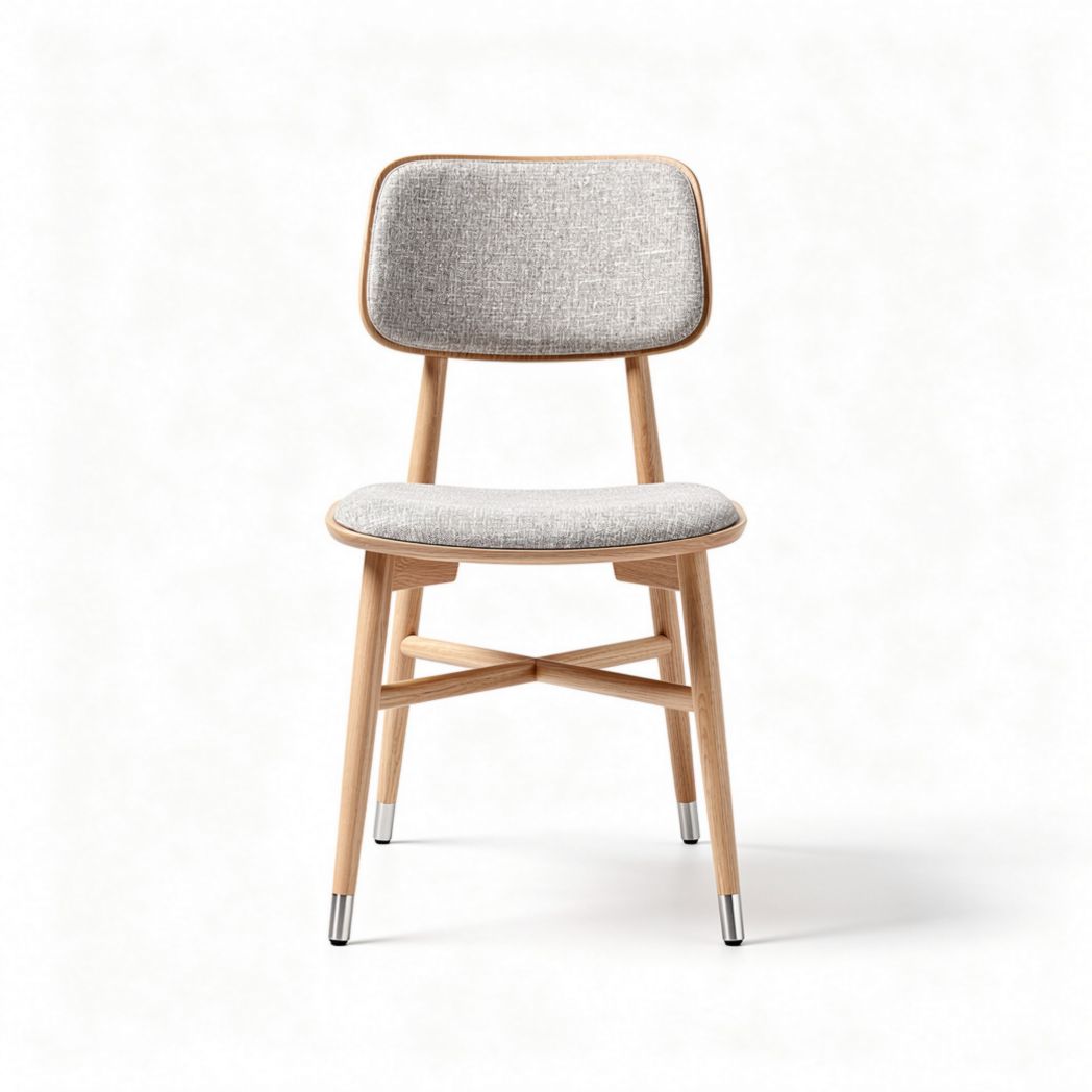 Chaise en bois avec rembourrage en tissu gris dimensions 45 x 50 x 80cm