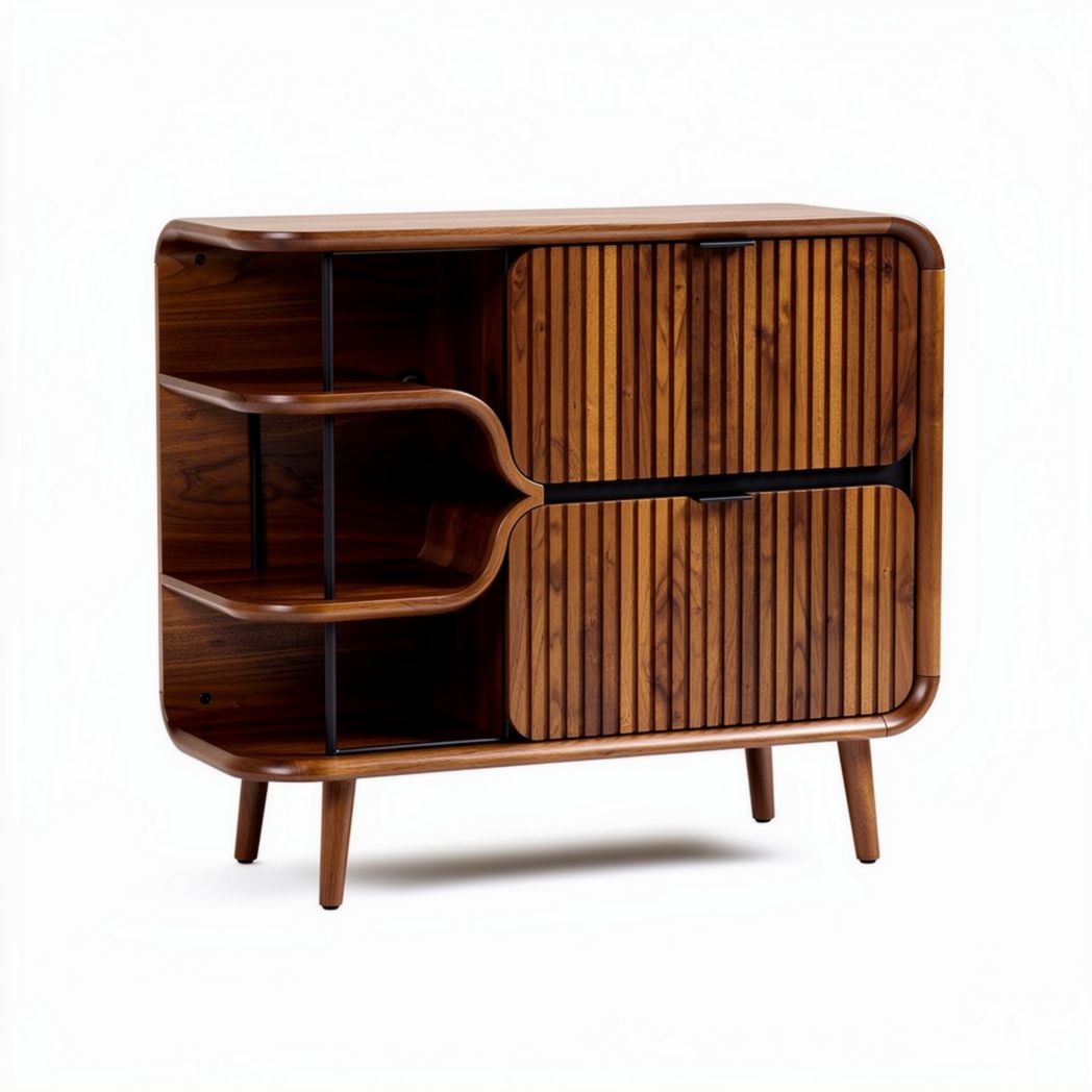 Buffet en bois avec design ondulé et tiroirs sur pieds en bois 80 x 40 x 90cm