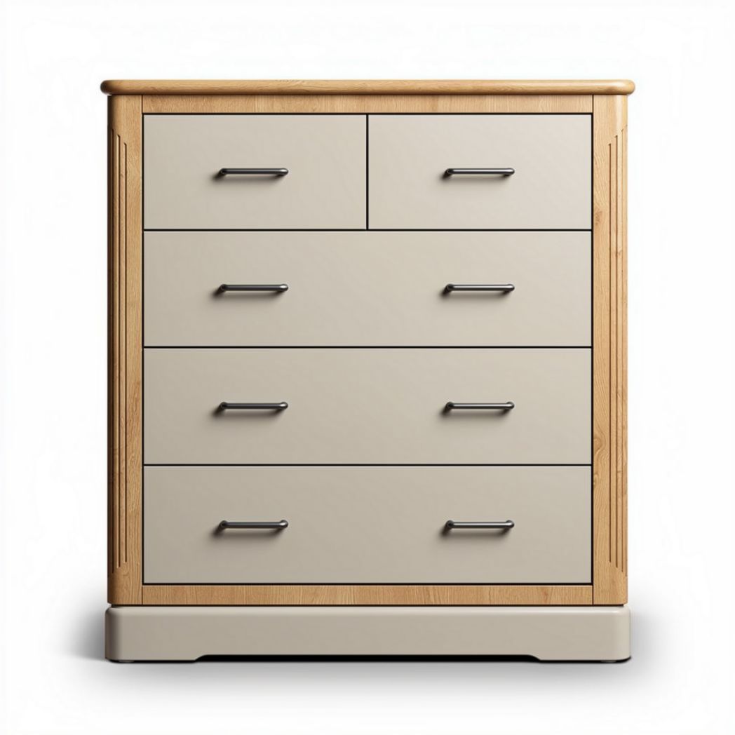 Commode en bois et MDF beige avec cinq tiroirs dimensions 80 x 40 x 90cm