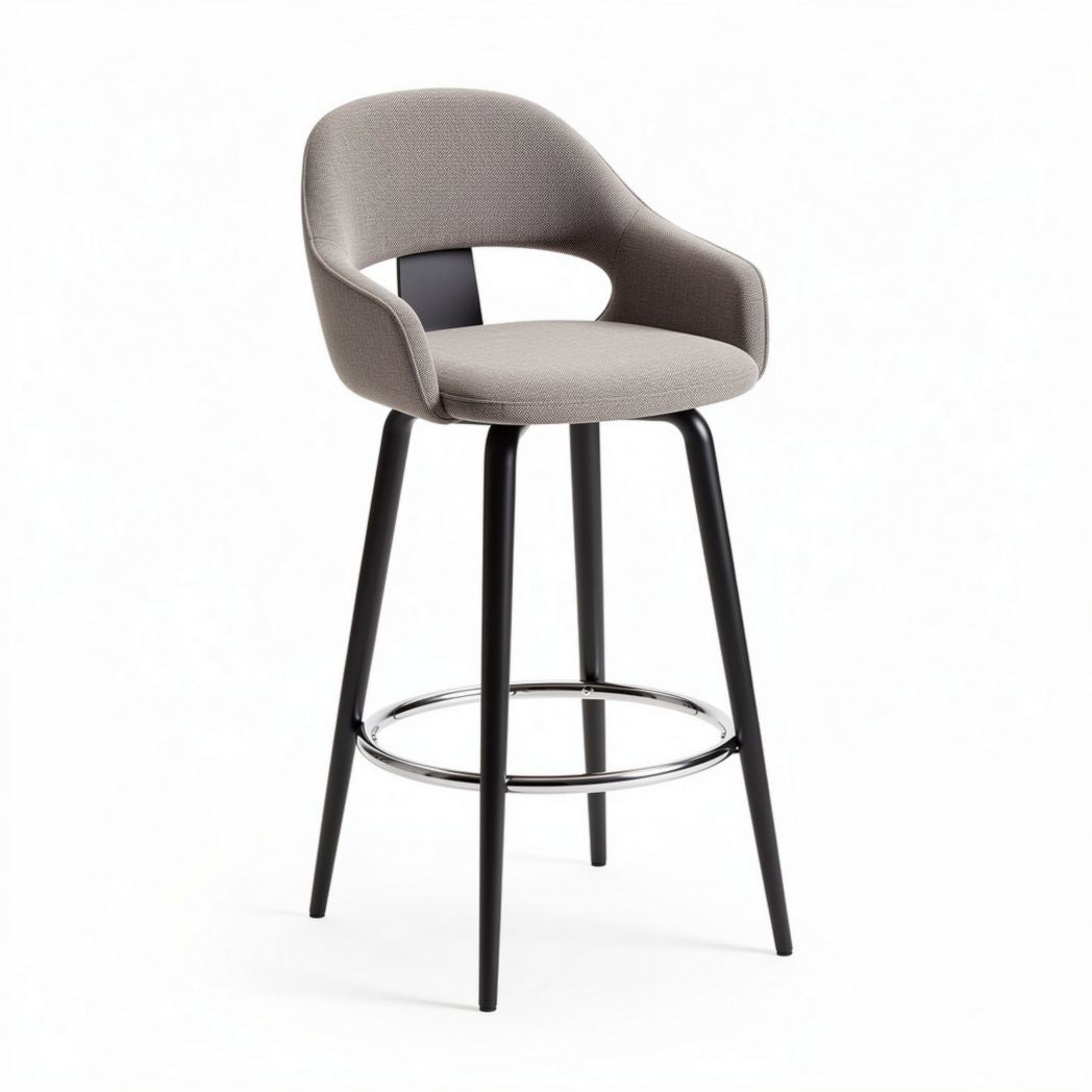 Tabouret de bar en tissu gris avec pieds en métal noir 90 x 50 x 50cm